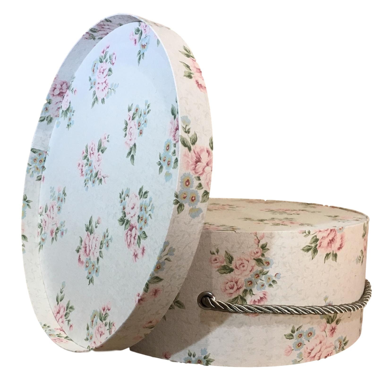 Large 15” Hat Box in Vintage Floral Fabric, Decorative Fabric Covered