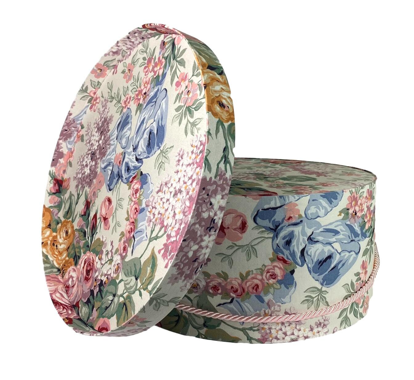 Large 15” Hat Box in Multi Color Floral Fabric