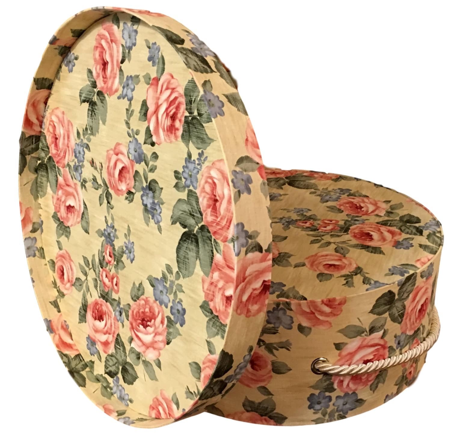 Large 16” Hat Box in Pink Rose Floral, Hat Boxes, Large Decorative
