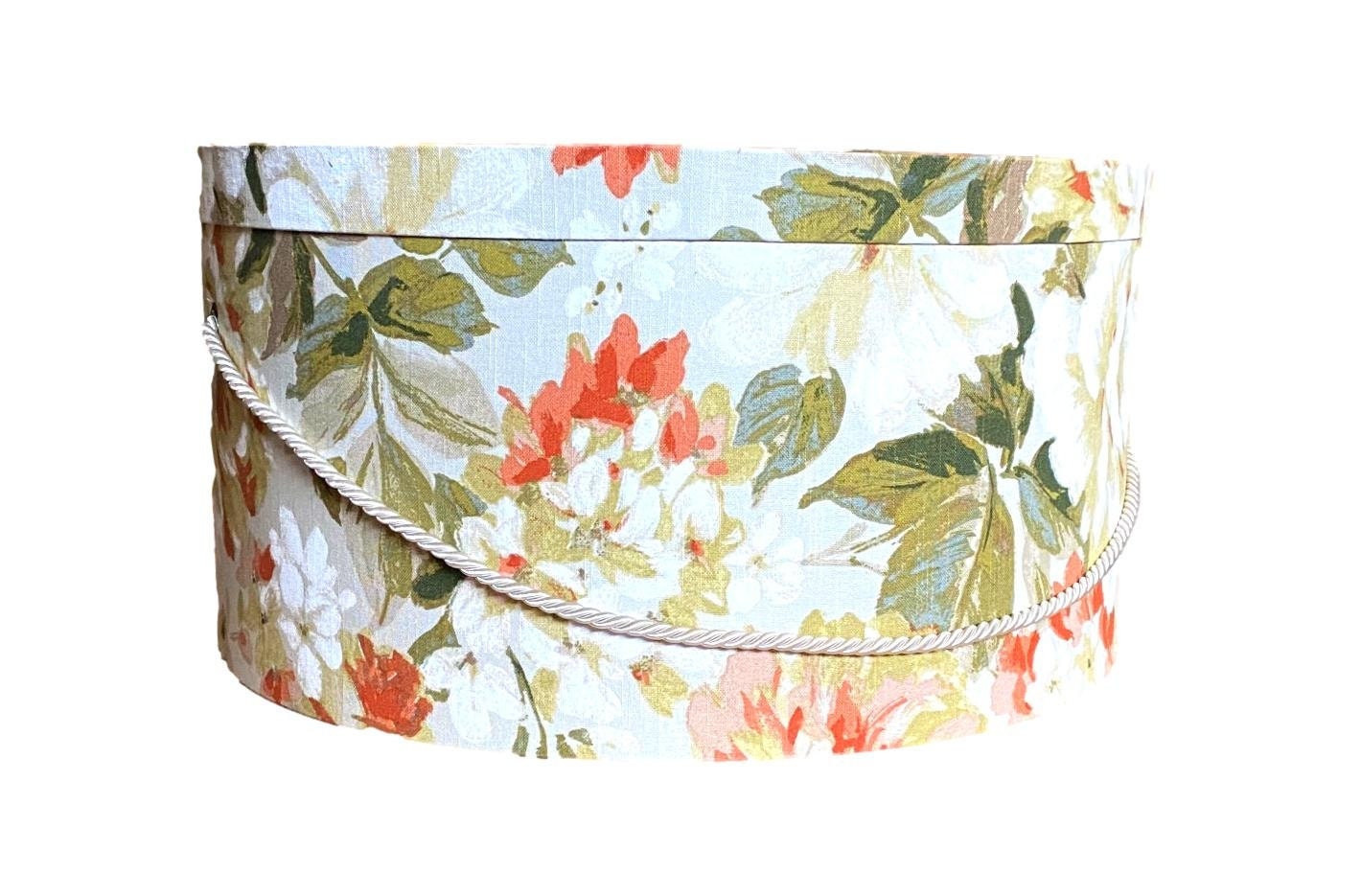 Extra Large 19X9 Hat Box in Orange Floral Fabric 