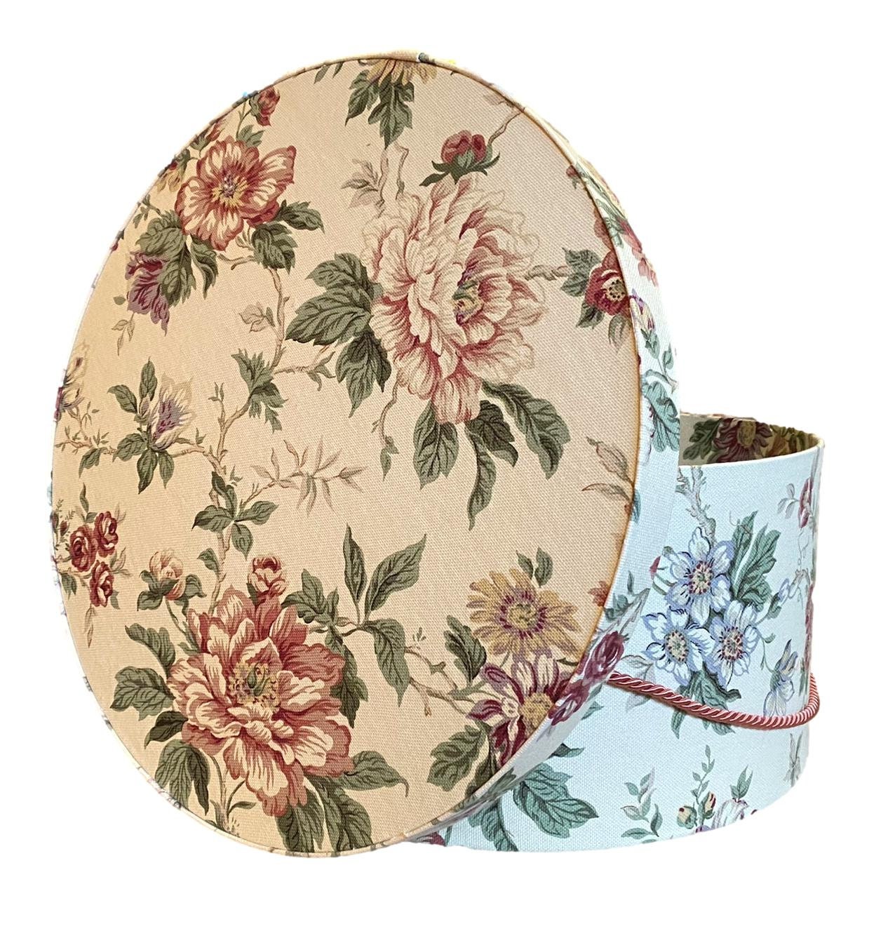Extra Large 18” Hat Box in Light Rose Floral on Cream Fabric