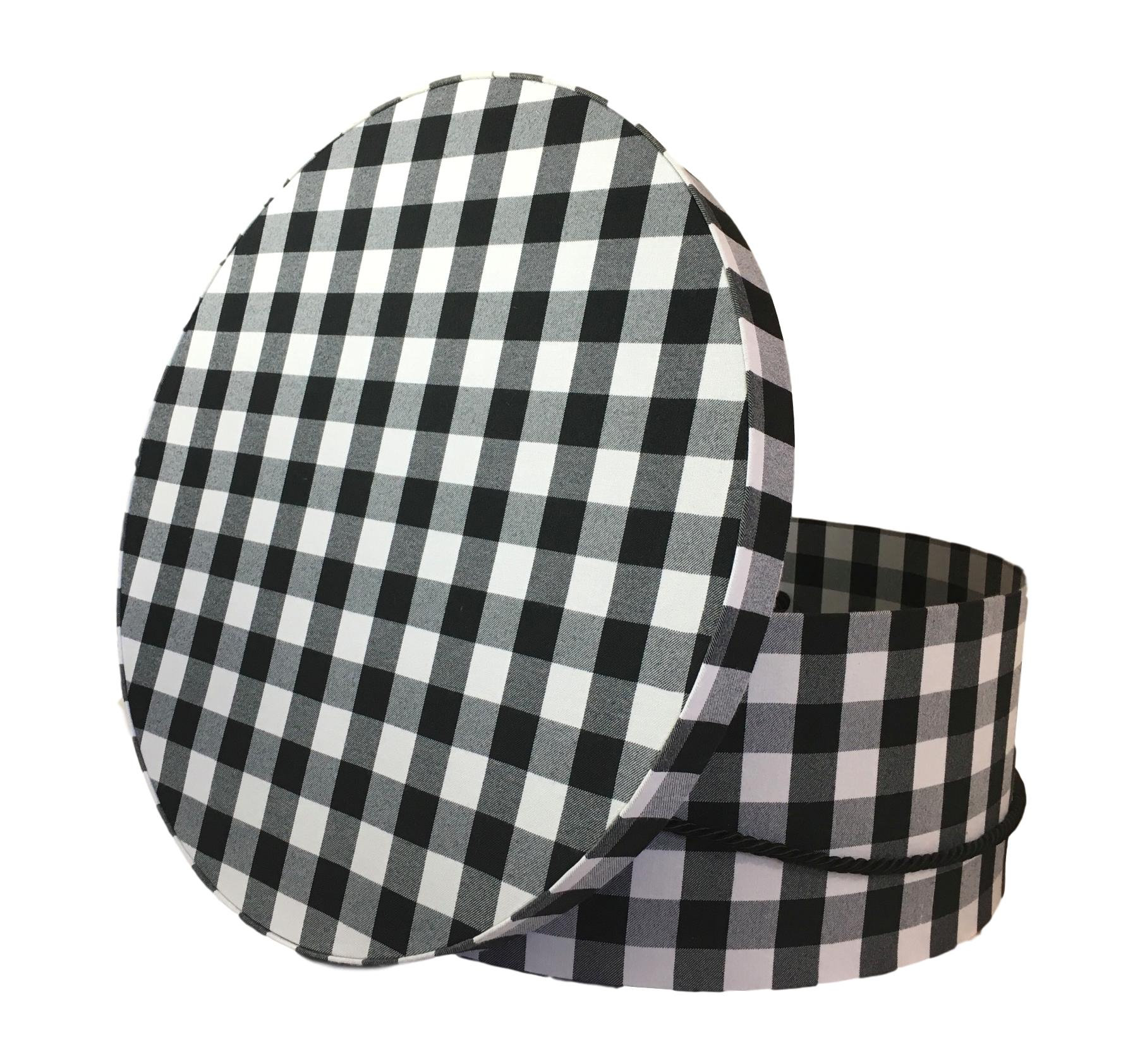 Large 16” Hat Box in Black and White Buffalo Check Fabric