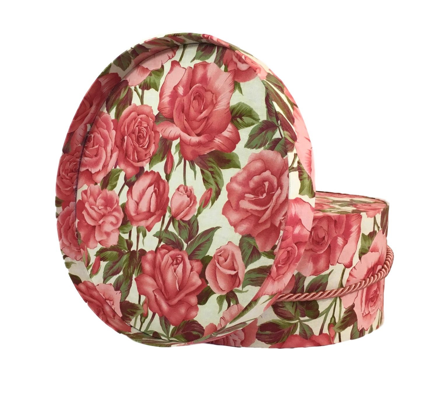 Small 11” Hat Box in Pink Roses Fabric