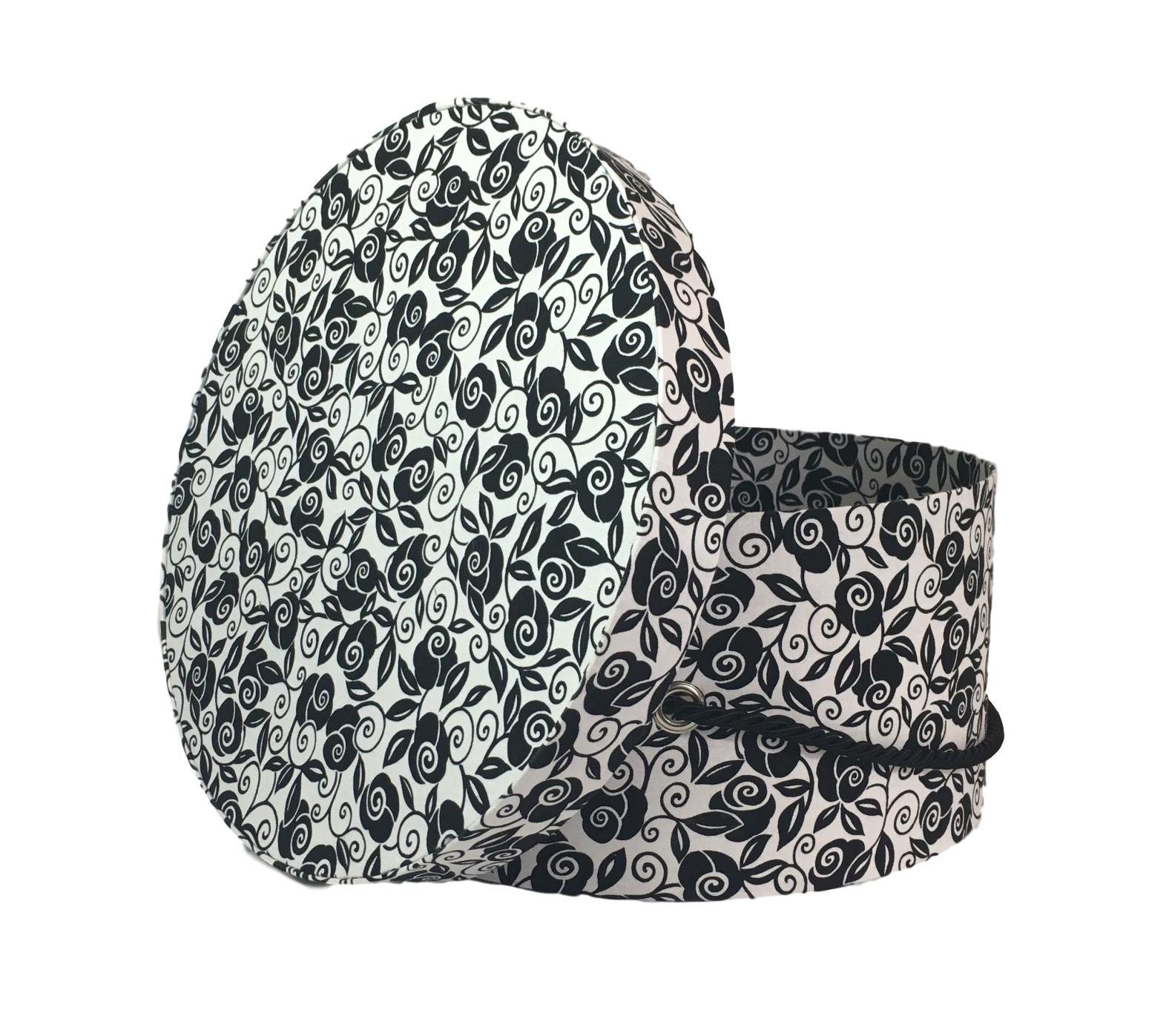 12” Hat Box in Black and White Floral Scroll Fabric