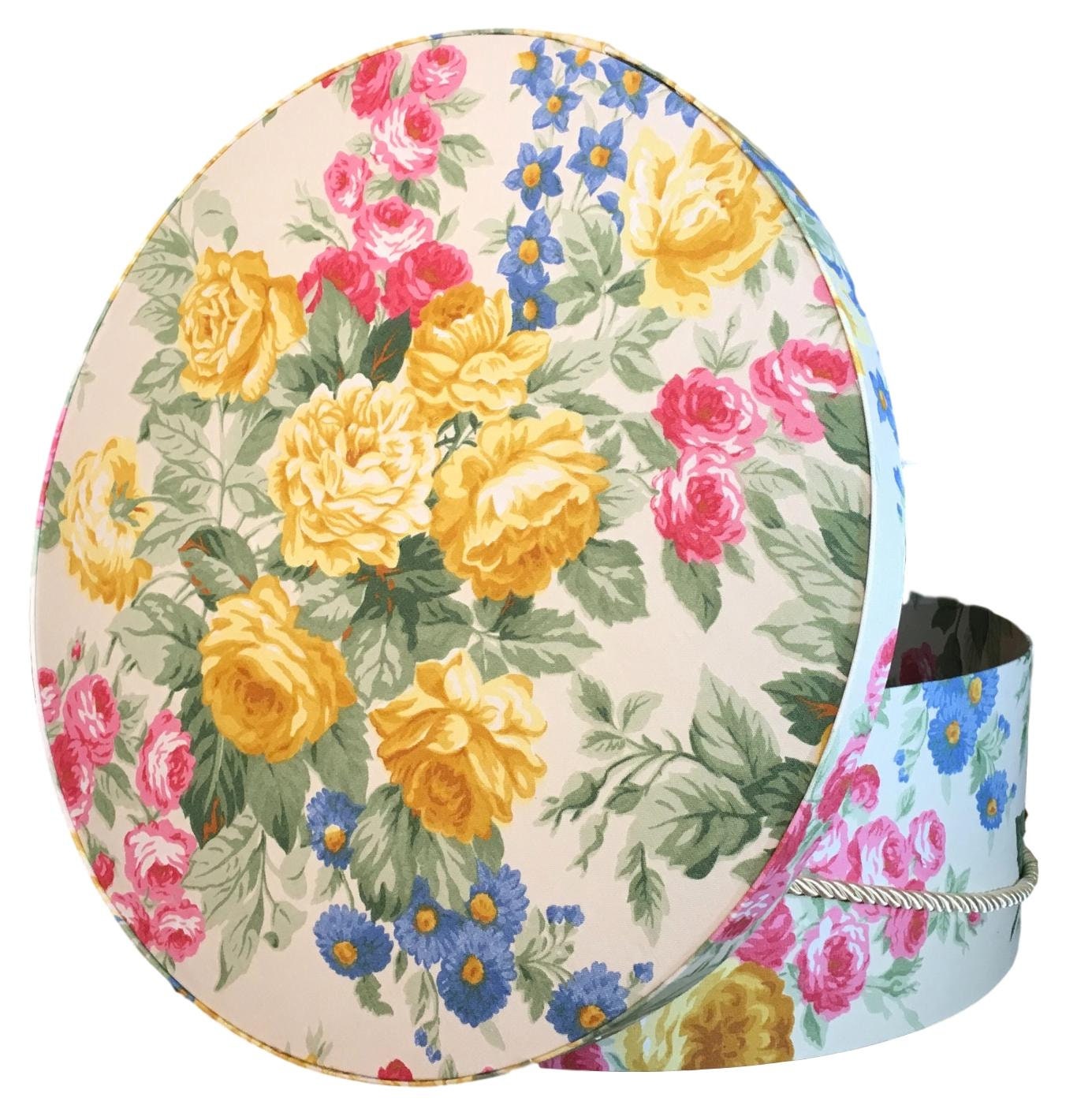 Extra Large 20” Hat Box in Bright Floral Fabric