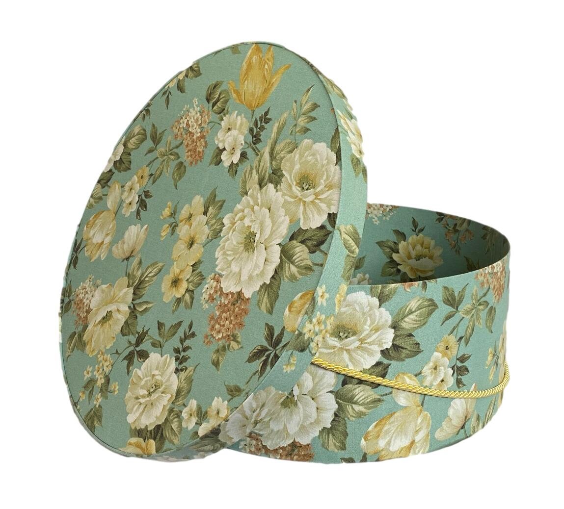 Extra Large 20”X9” Hat Box in Red, Blue, Green, Ecru Floral Fabric