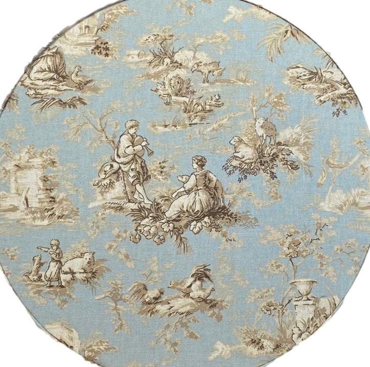 14” Hat Box in Light Blue Toile Fabric