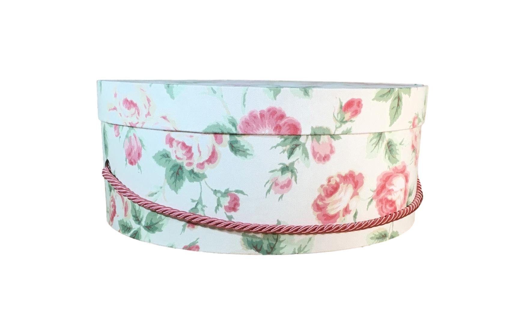 13” Hat Box in Pink and White Floral Fabric
