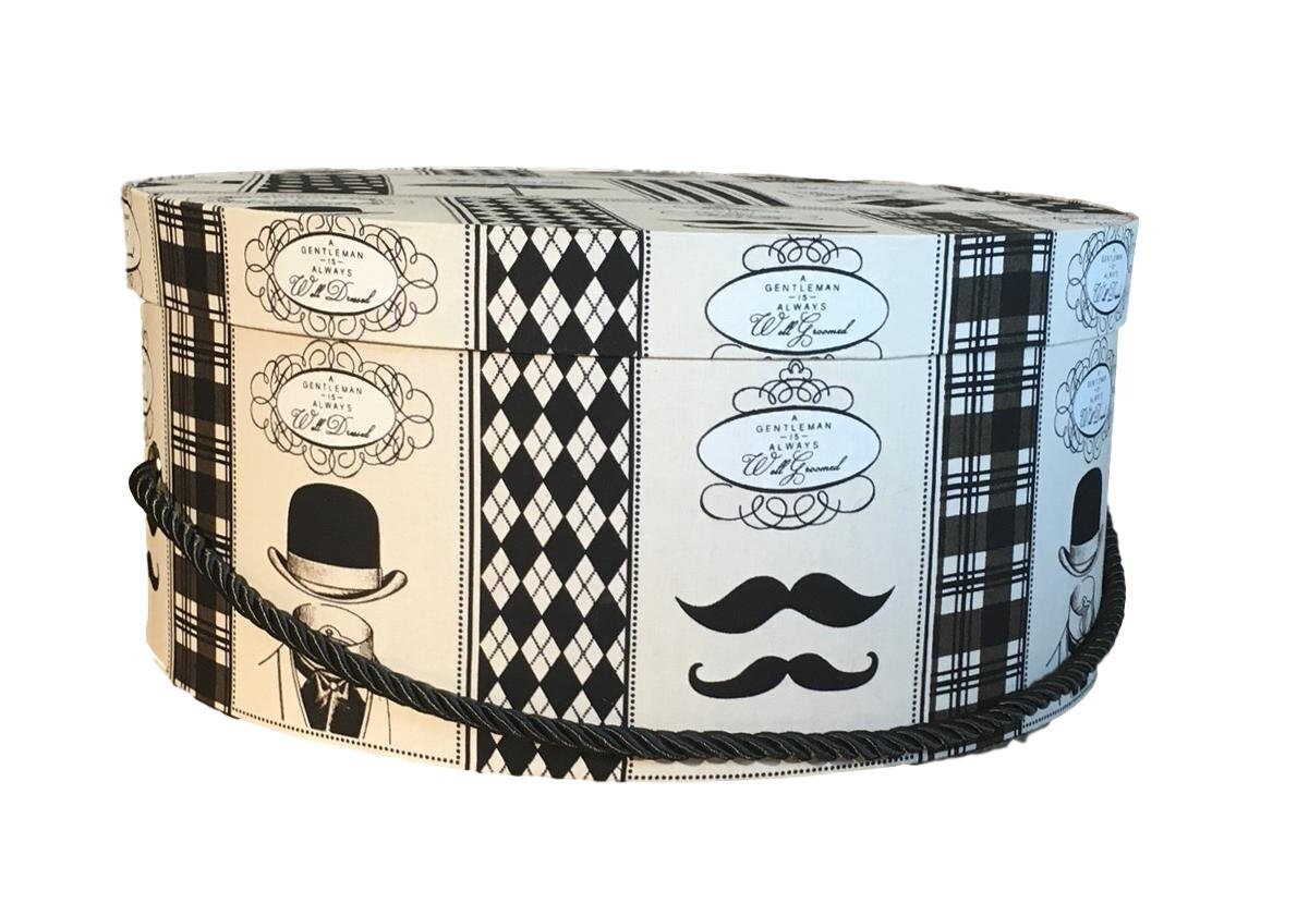 Men's 15” Hat Box in “A Gentleman Always...” Fabric