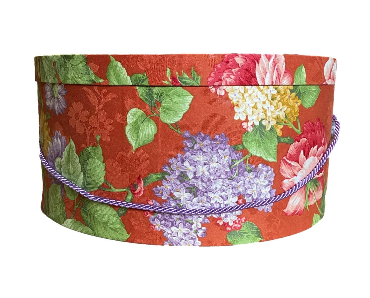 Extra Large 20x9 Hat Box in Pink Yellow and Green Floral 