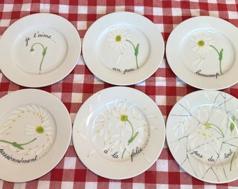 Limoges Plates Whimsical Take on Loves Me Loves Me Not Porcelaine de Solange Set of Six Dessert Appetizer Plates