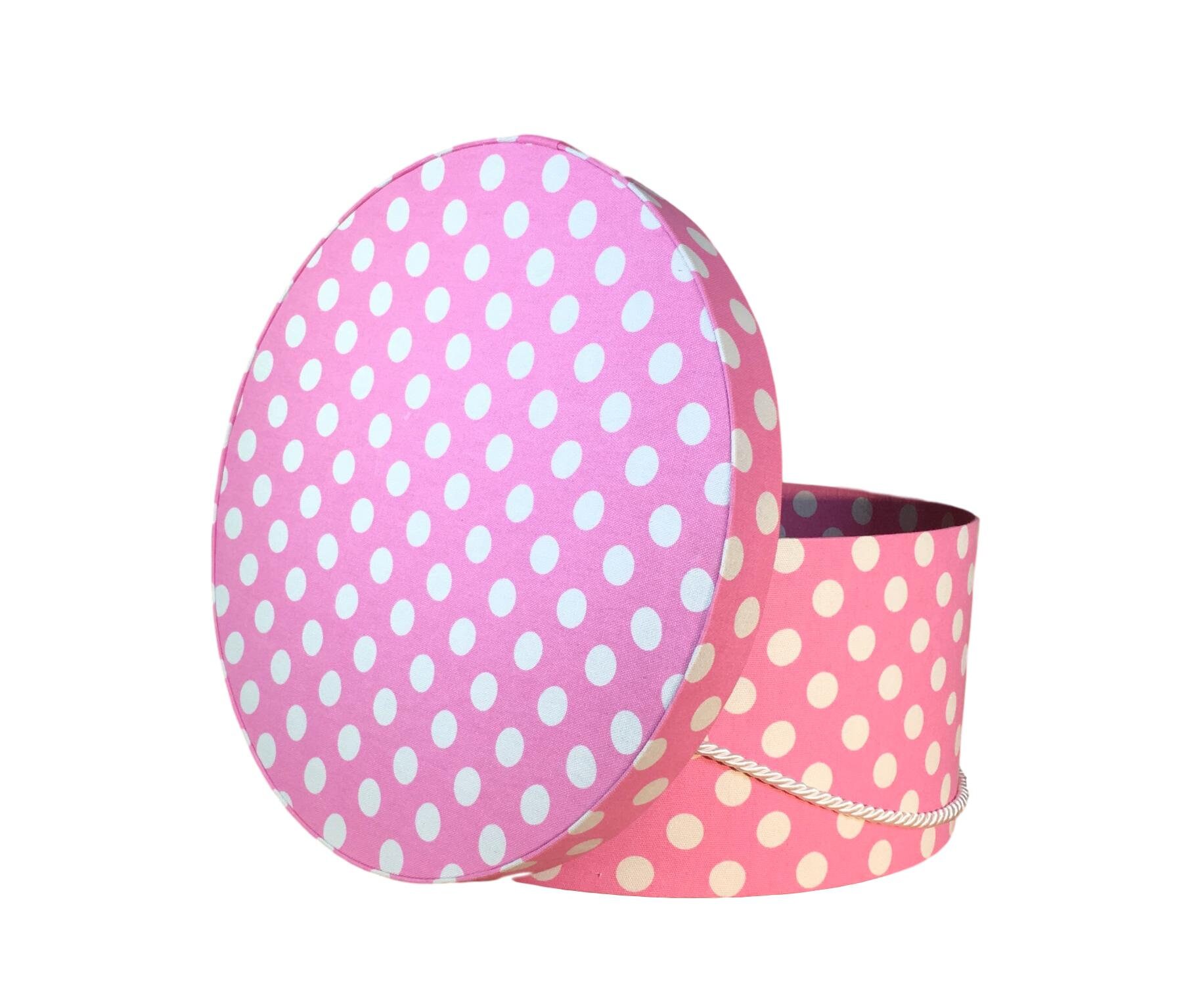 15” Hat Box in Pink and White Polka Dot Fabric
