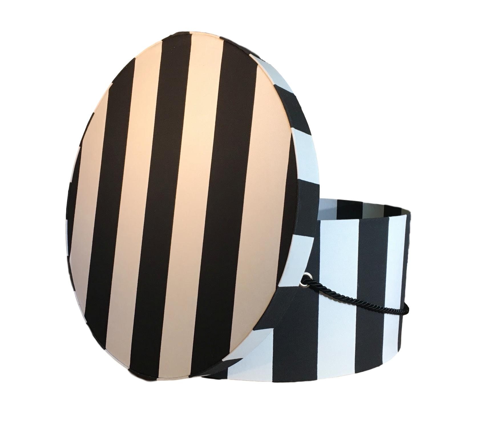Large 17” Hat Box in Black and White Stripe Fabric