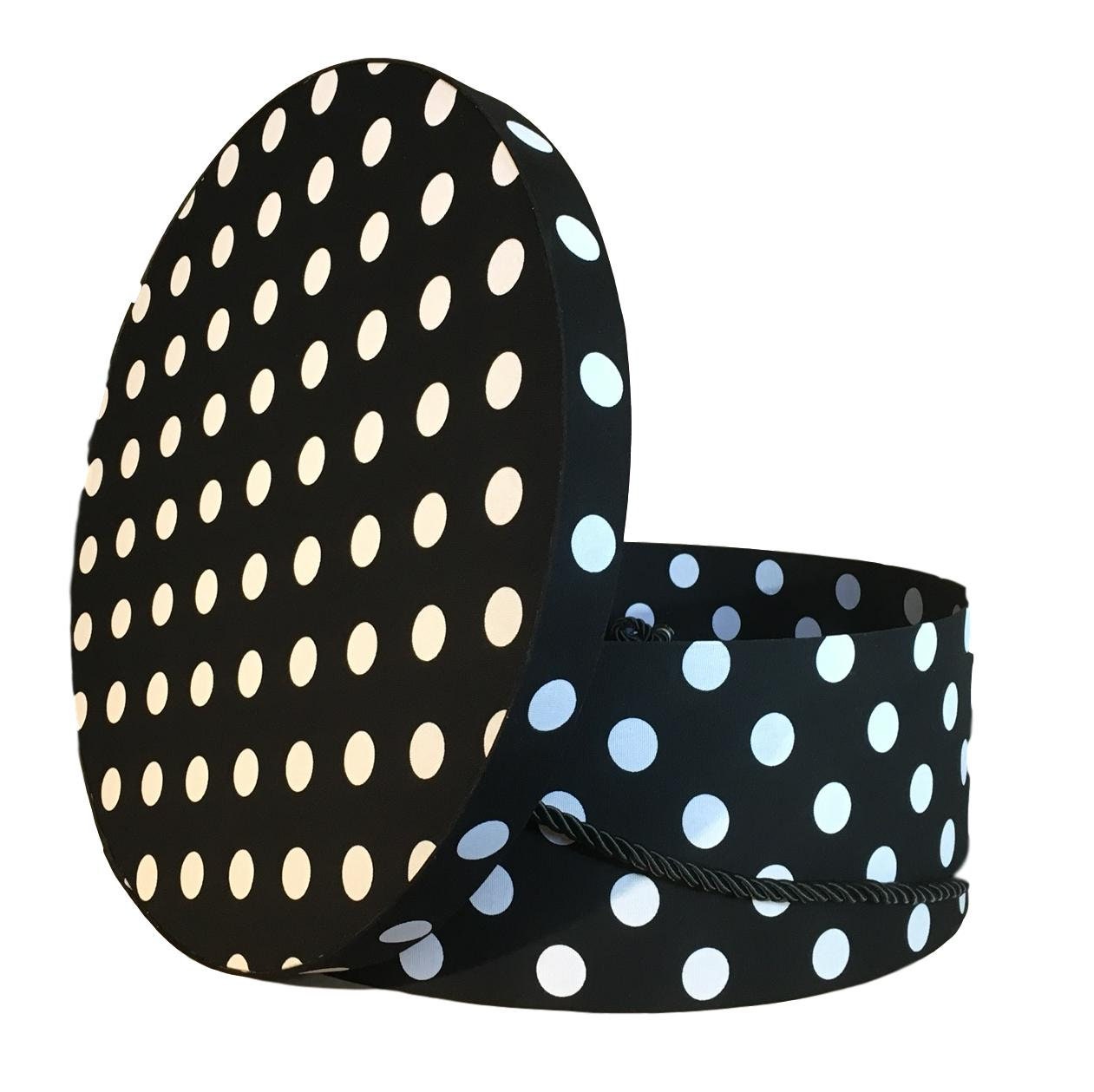 Extra Large 18” Hat Box in Black and White Polka Dot Fabric