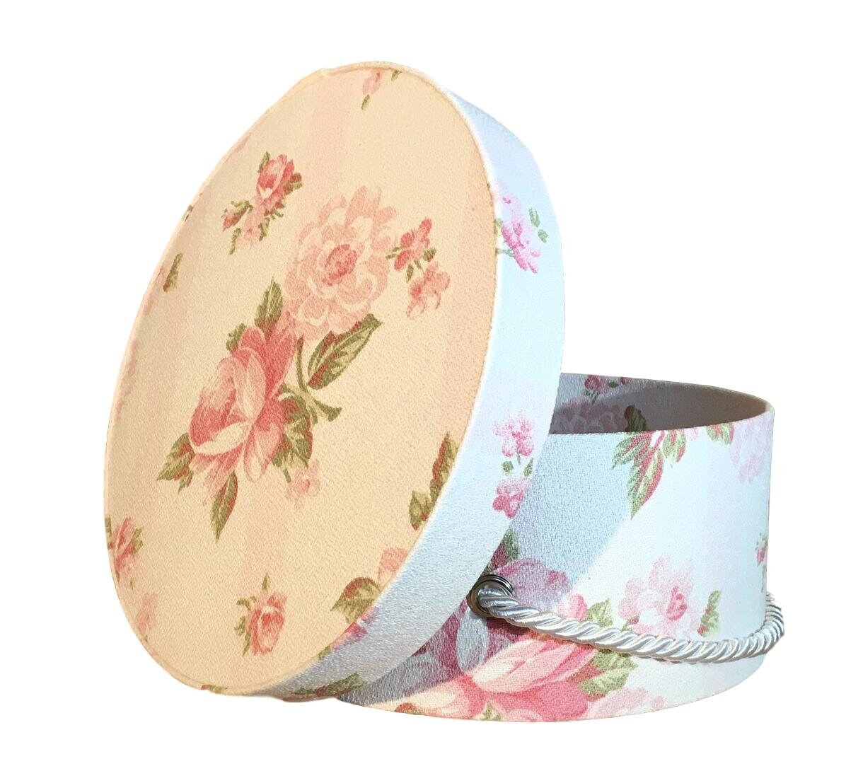 Small 11” Hat Box in Soft Pink and White Floral Stripe Fabric