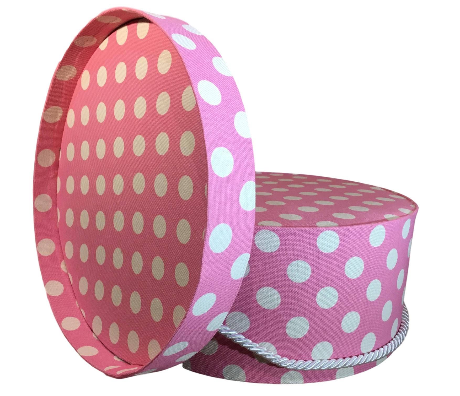 Small 11” Hat Box in Pink and White Polka Dot Fabric