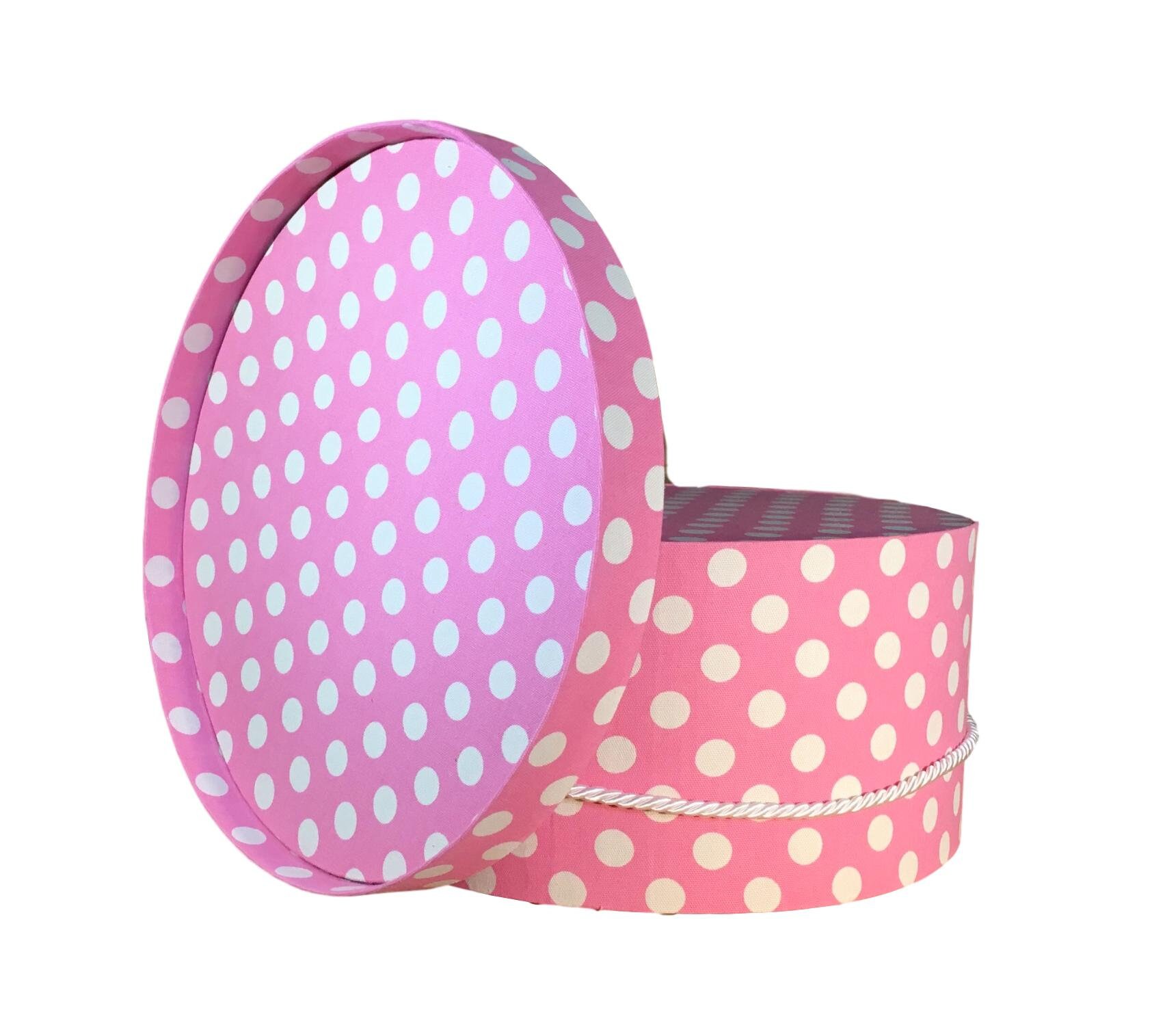15” Hat Box in Pink and White Polka Dot Fabric