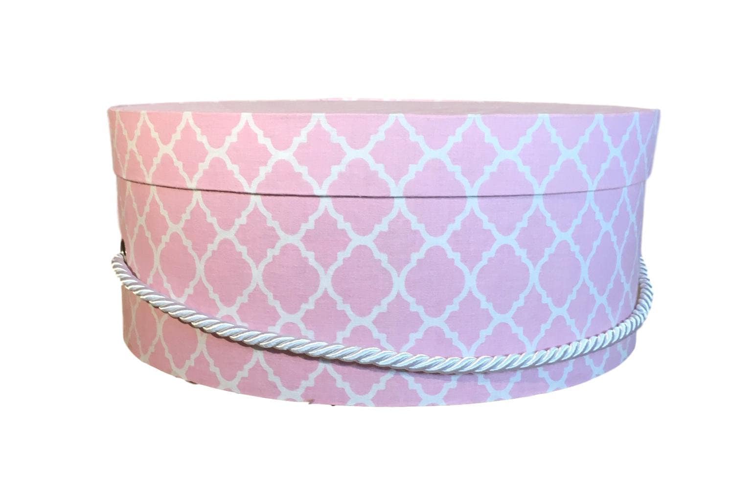 13” Hat Box in Pink and White Fabric
