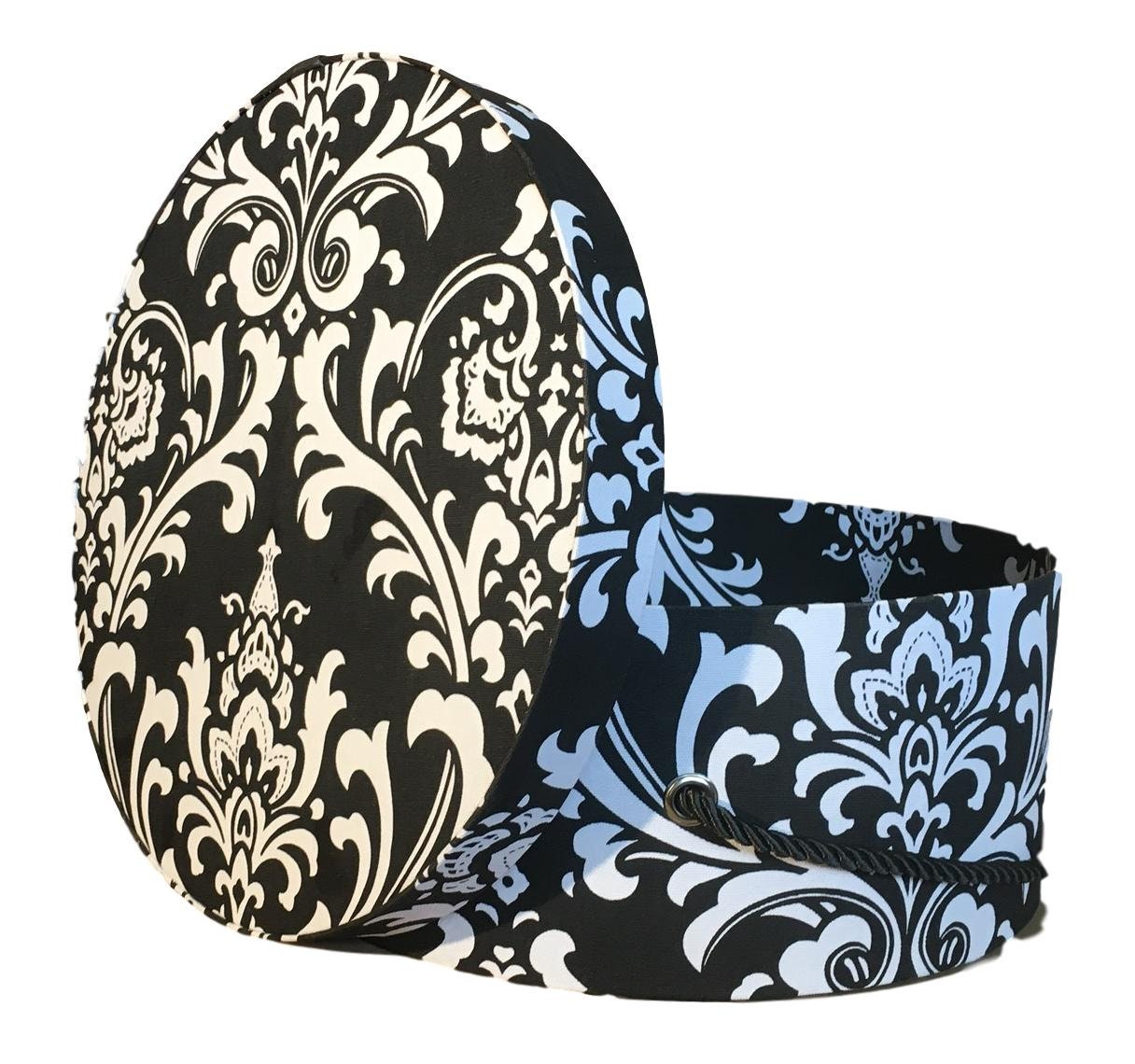 14” Hat Box in Black and White Damask, Decorative Fabric Covered Hat