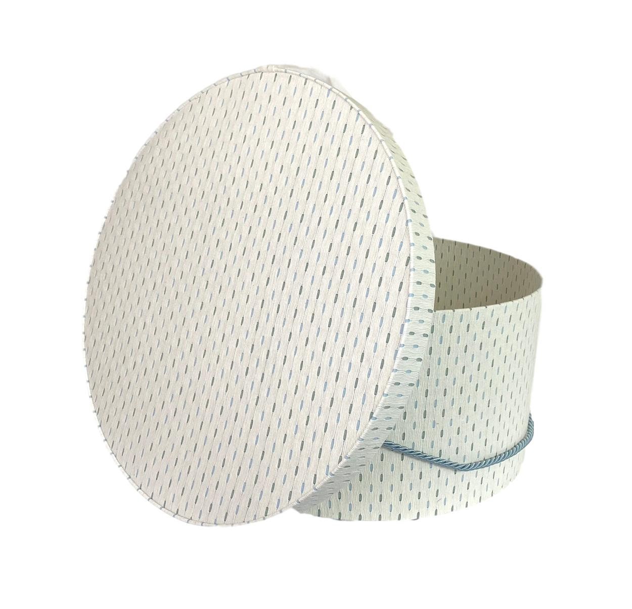 Extra Large 18” Hat Box in White with Blue and Green Dots Fabric