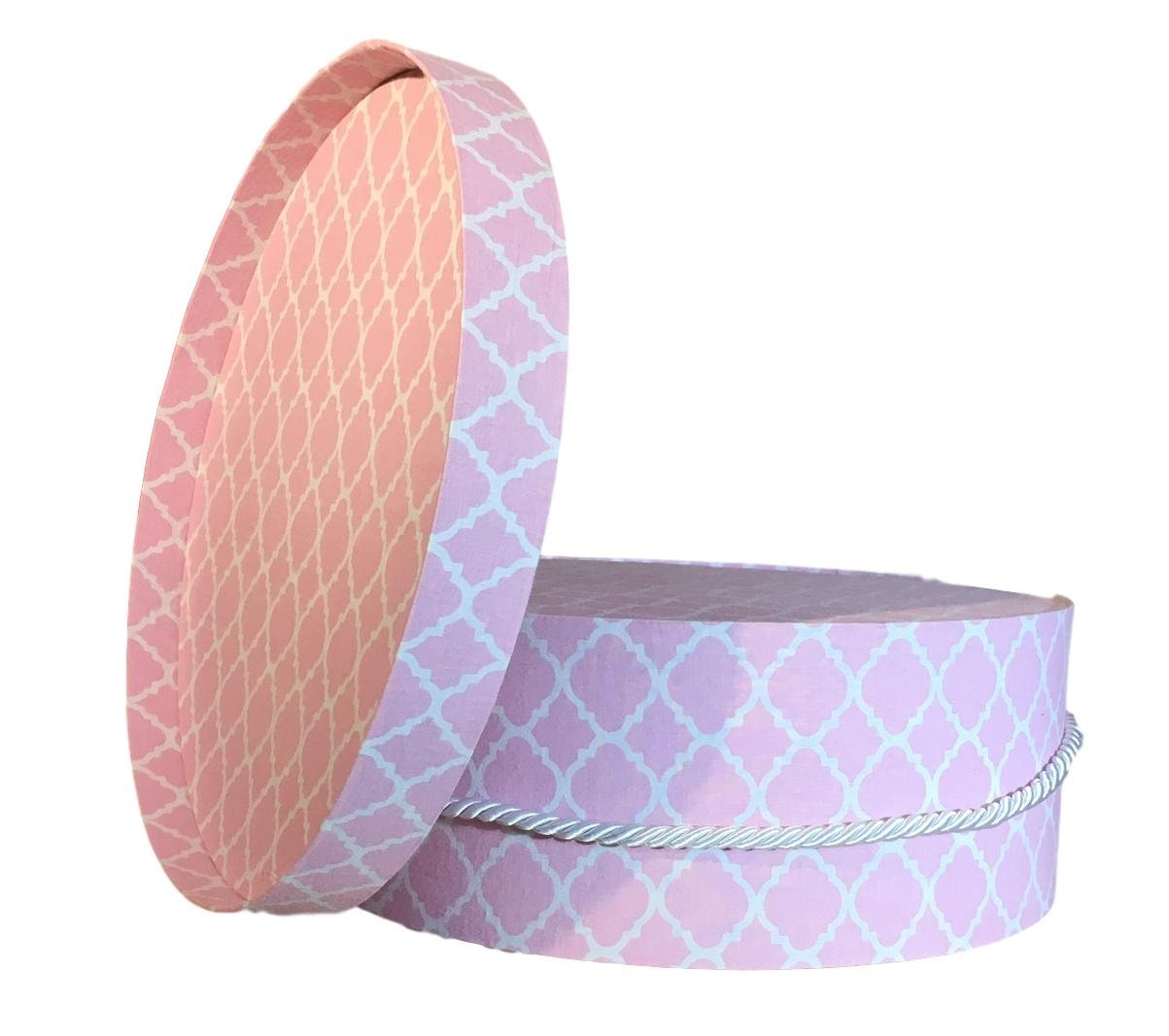 13” Hat Box in Pink and White Fabric