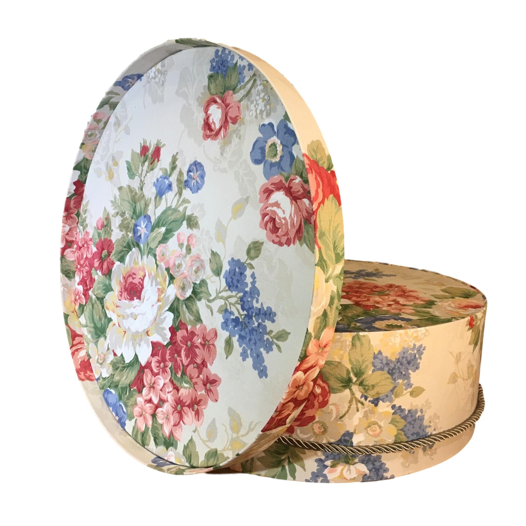 Extra Large 19 Hat Box in Red and Blue Floral Fabric Etsy