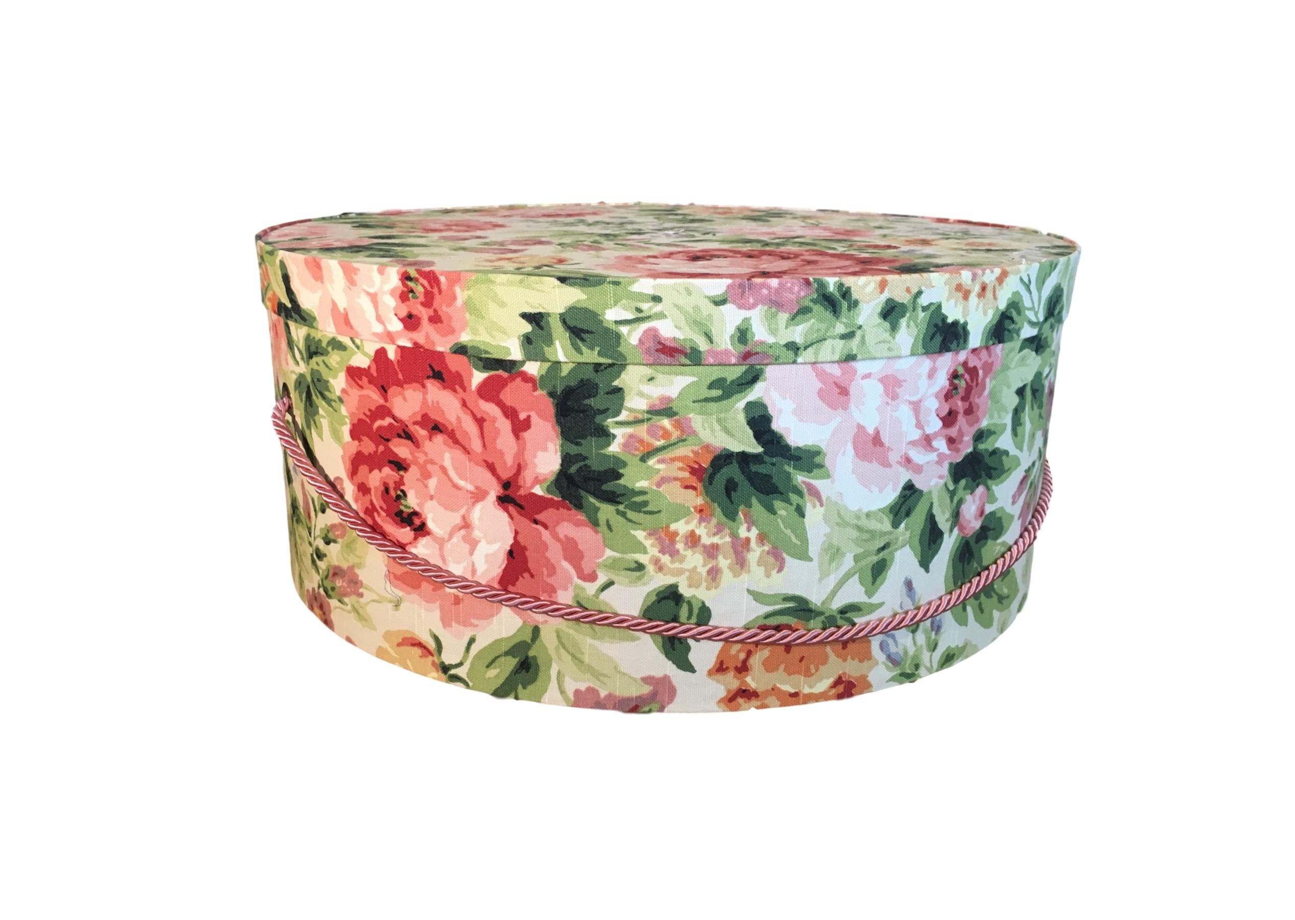 Extra Large 18” Hat Box in Pink Scroll Floral on Cream, Decorative Covered Hat  Boxes, Round Storage Box, Keepsake Boxes with Lid, Nesting