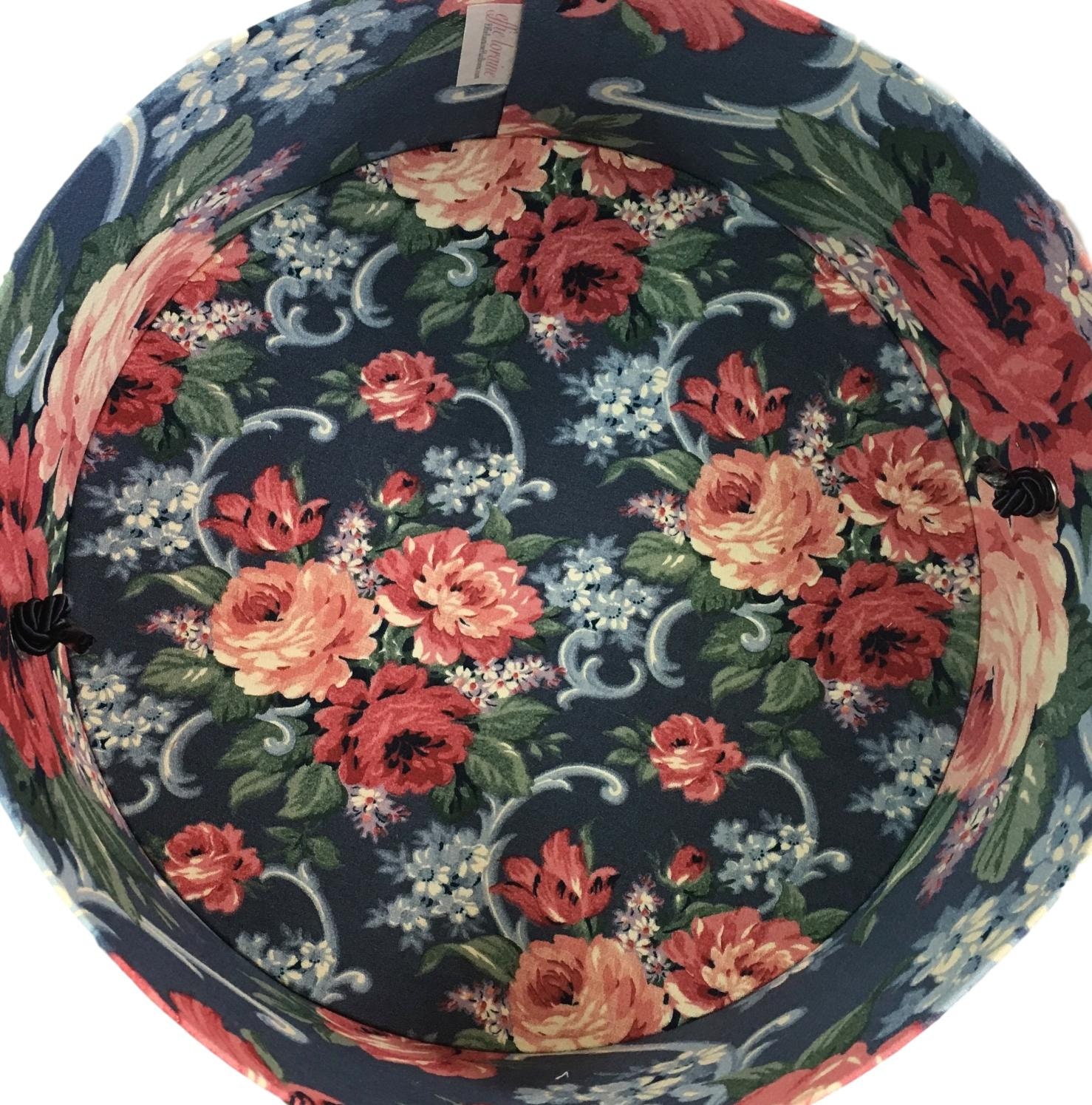 14” Hat Box in Vintage Blue Floral, Decorative Fabric Covered Hat Boxes