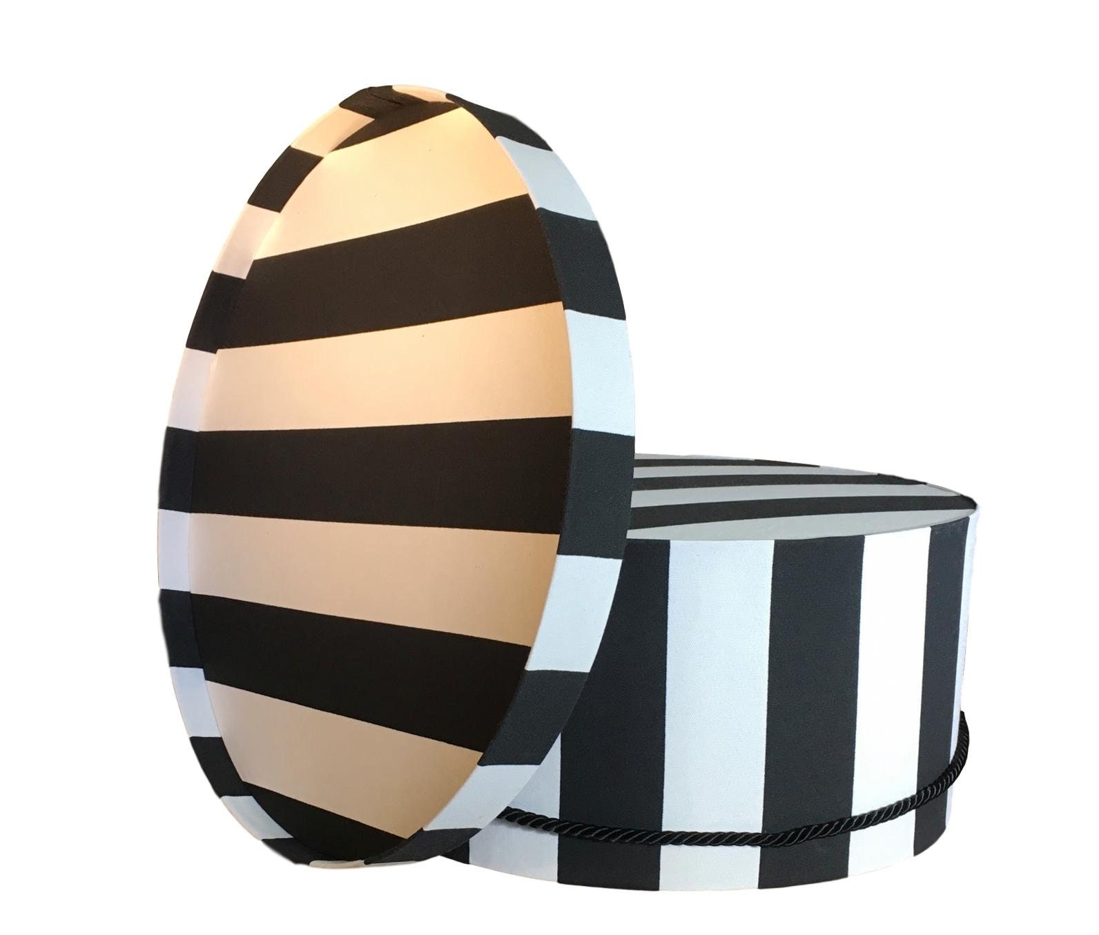 Large 17” Hat Box in Black and White Stripe Fabric