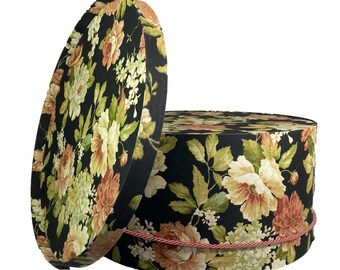Extra Large 20” Hat Box in Pink and Blue on White Floral Fabric