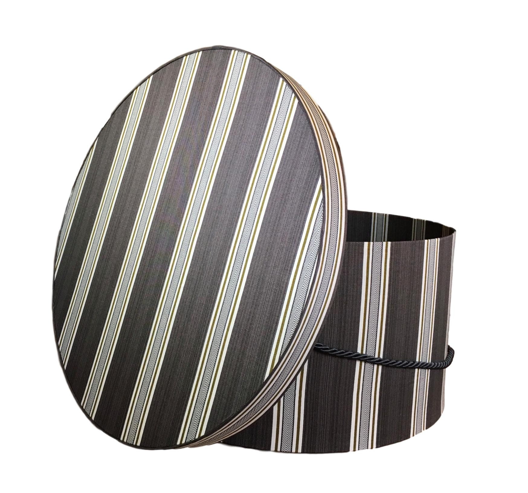 17” Men’s Hat Box in Grey Striped Fabric