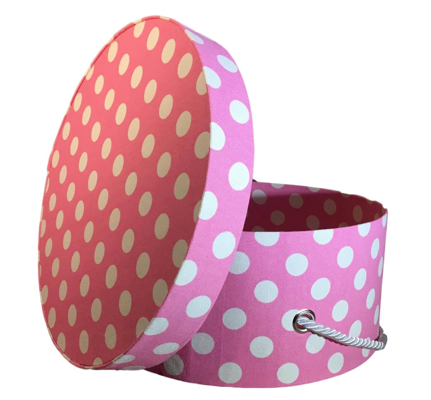 Small 11” Hat Box in Pink and White Polka Dot Fabric