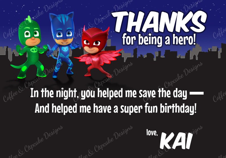 PJ Masks Birthday Invitation PJ Masks Thank You Card DIY | Etsy