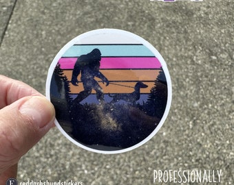 Big foot and dachshund sticker, glossy vinyl sticker, waterproof sticker, dachshund lover, water bottle, laptop