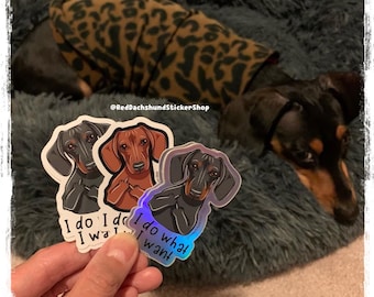 I do what I want dachshund sticker, glossy vinyl decal sticker, water bottle, laptop, notebook, middle finger