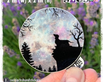 Dachshund in galaxy moonlight sticker, glossy vinyl sticker, waterproof sticker, dachshund lover, water bottle, laptop