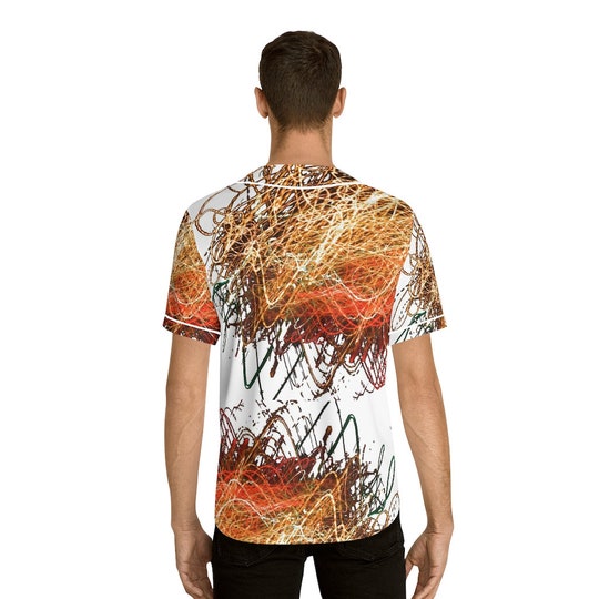 Orange Fire Scribble Men's Baseball Jersey