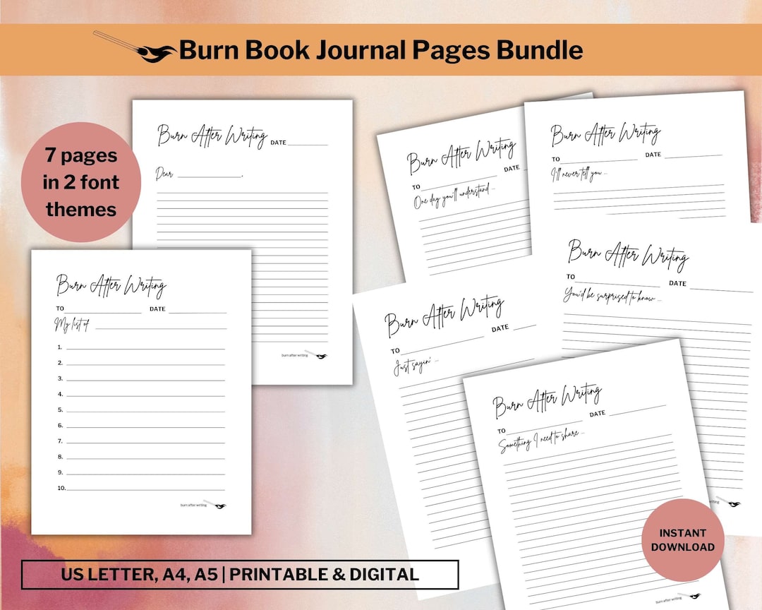 Burn Book Journal Pages Bundle, Printable Digital Download, Stress