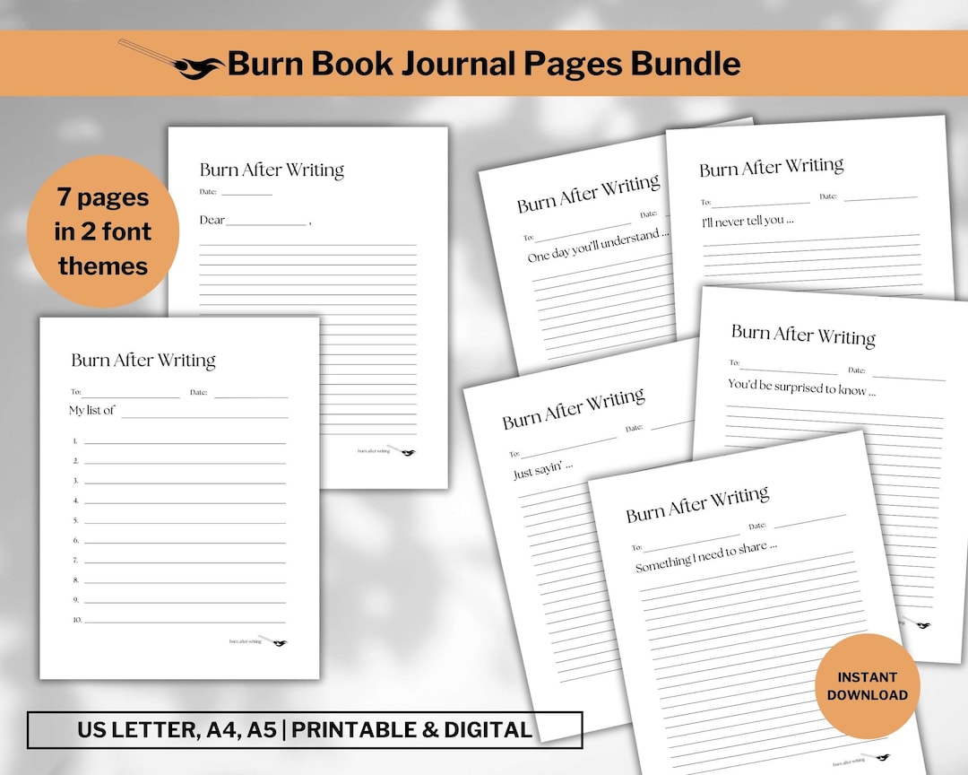 Burn Book Journal Pages Bundle, Printable Digital Download, Stress