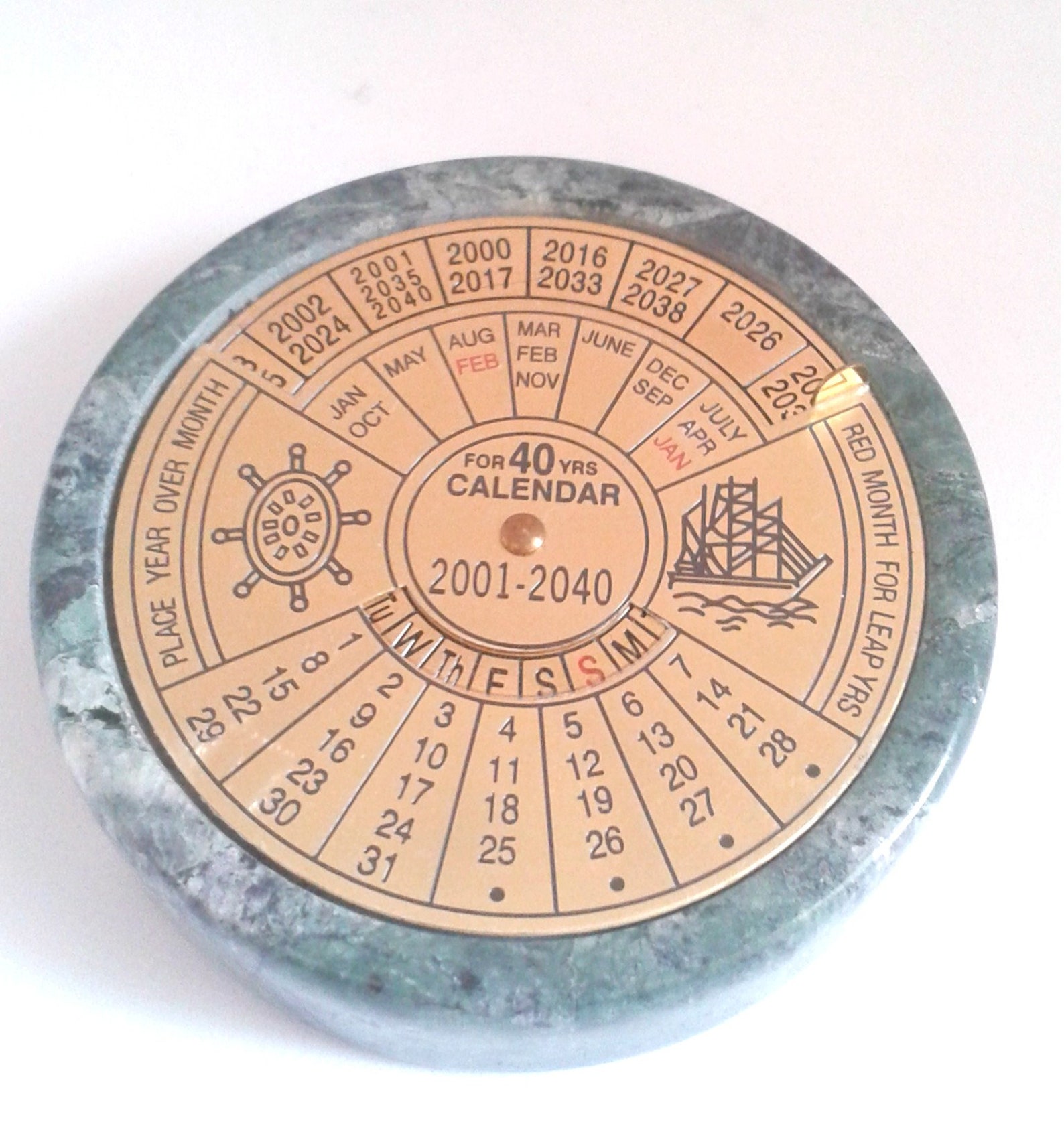 40 Years Brass Perpetual Calendar With Green Marble Base 2001 Etsy