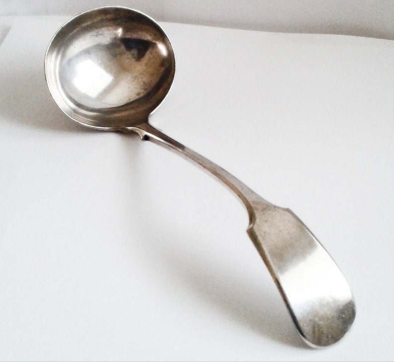 Birmingham England Antique Fine Solid Silver Plate Ladle Serving Spoon