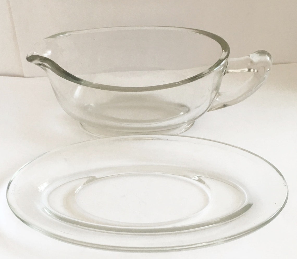 Vintage Pyrex Clear Glass Gravy Boat With Saucer Etsy
