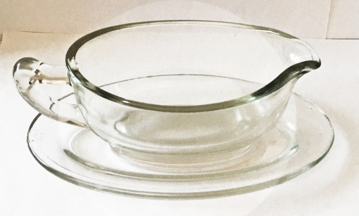 Vintage Pyrex Clear Glass Gravy Boat With Saucer Etsy