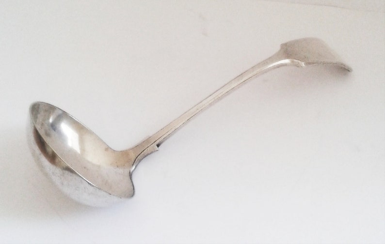 Birmingham England Antique Fine Solid Silver Plate Ladle Serving Spoon