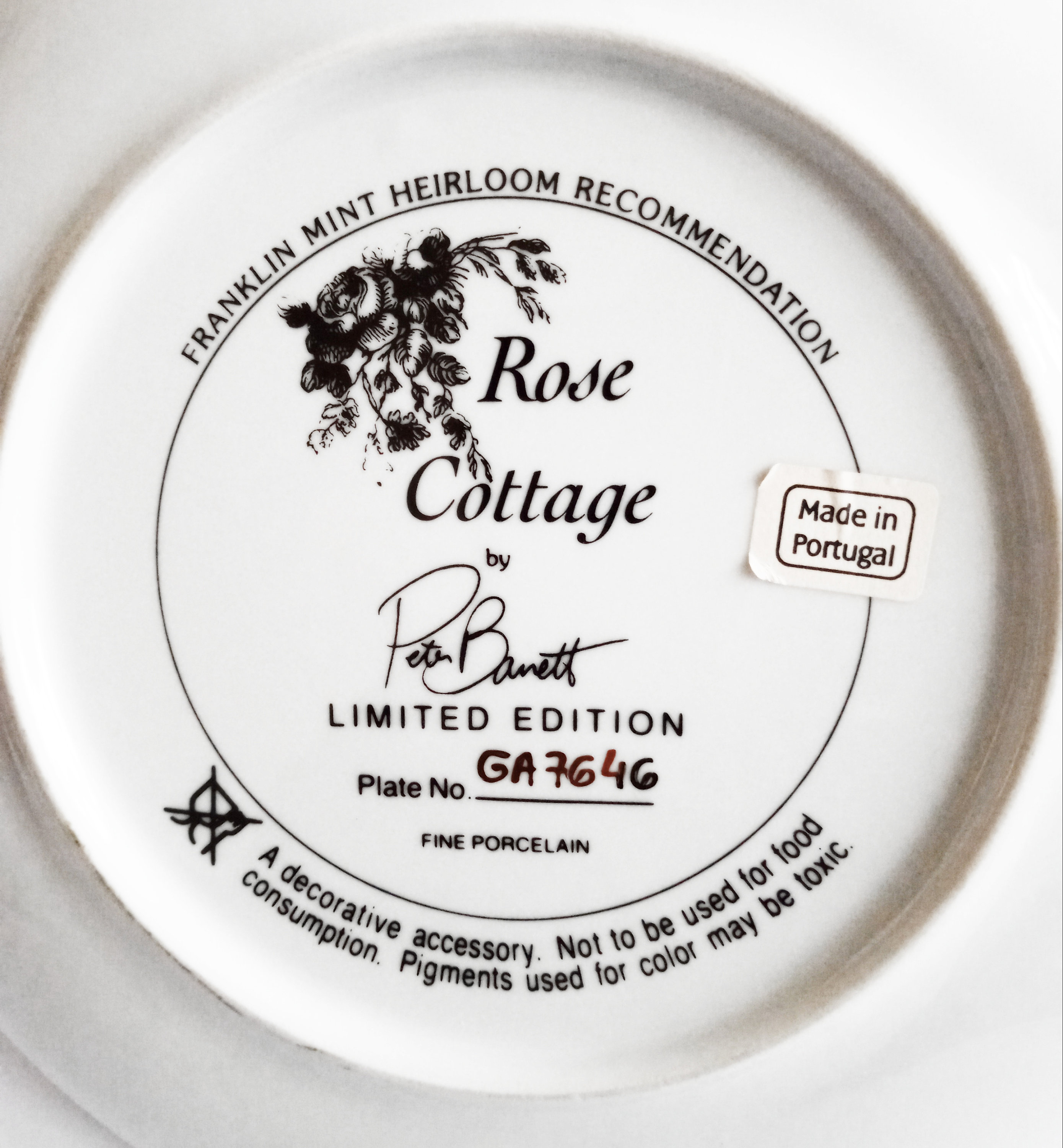 Vintage Franklin Mint Limited Edition Collection Rose -