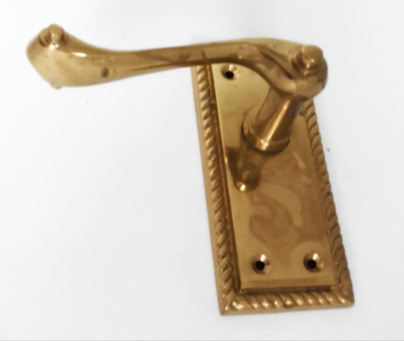 Vintage Pair Of Georgian Polished Brass Lever Latch Traditional Door Handles