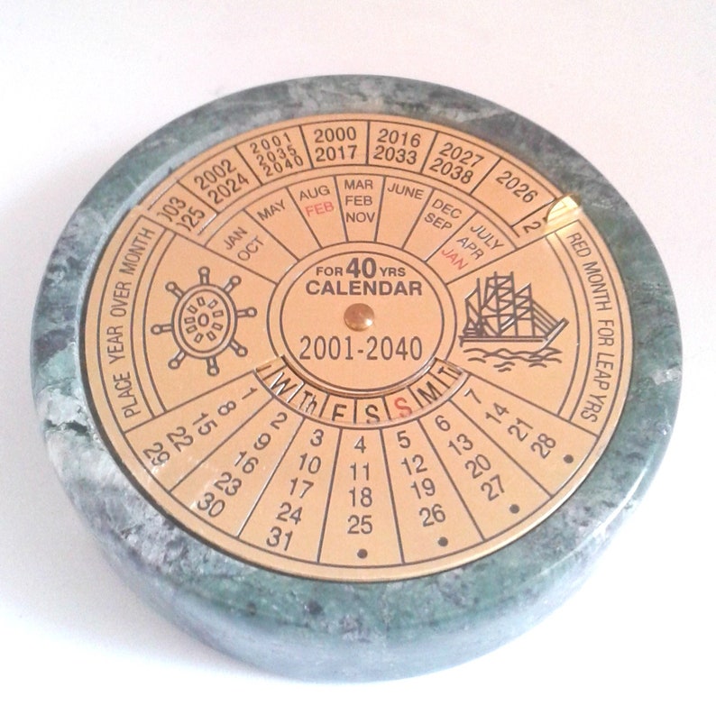 40 Years Brass Perpetual Calendar With Green Marble Base 2001 Etsy