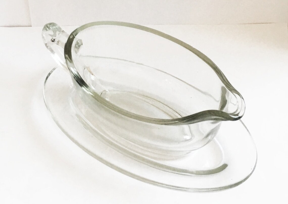 Vintage Pyrex Clear Glass Gravy Boat With Saucer Etsy