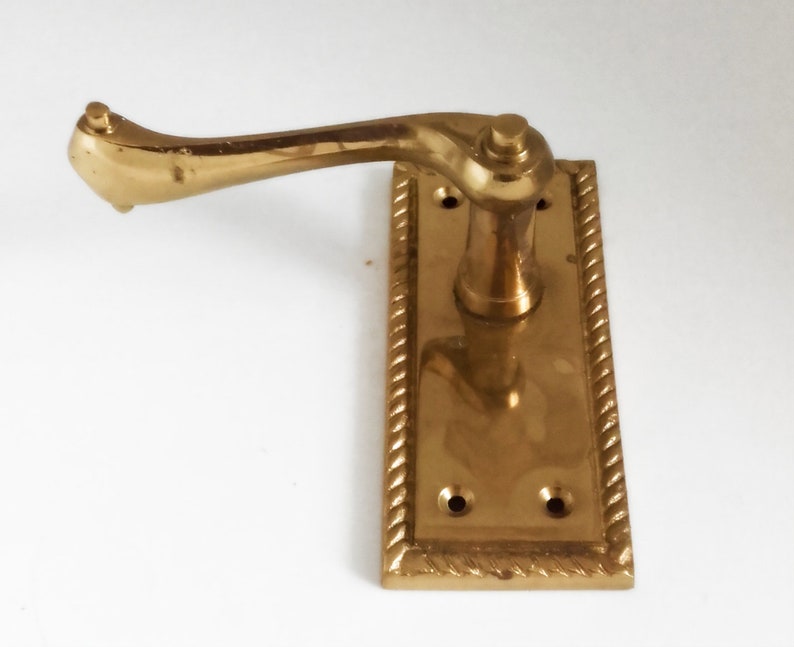 Vintage Pair Of Georgian Polished Brass Lever Latch Traditional Door Handles