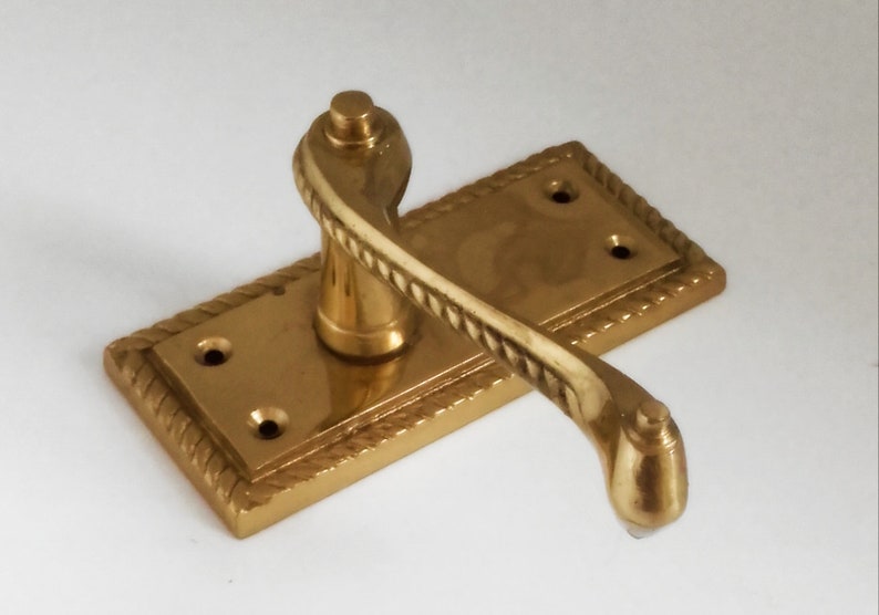 Vintage Pair Of Georgian Polished Brass Lever Latch Traditional Door Handles
